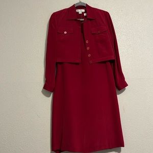 120. Beautiful 100% silk suit in deep red size 6P.